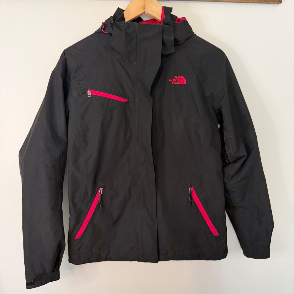 The North Face HyVent Hooded Rain Jacket Black Pink Womens Small TCF3